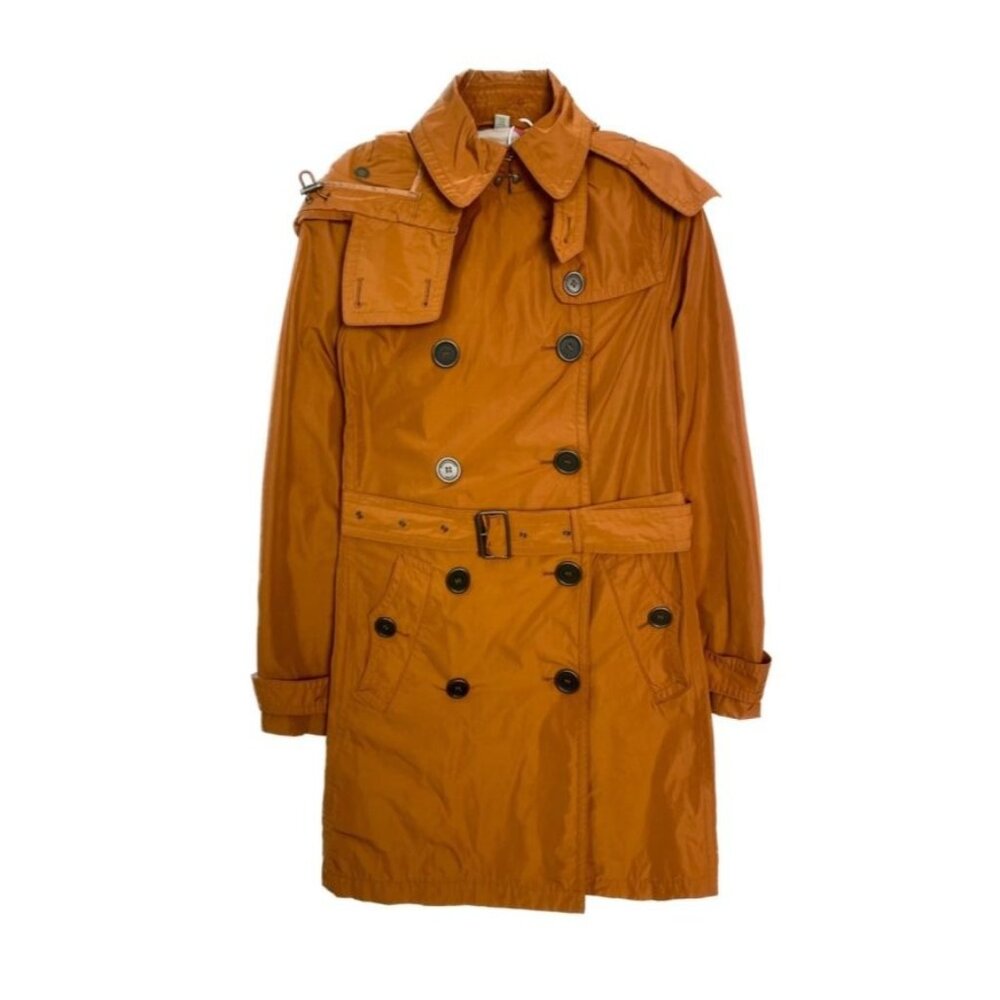 Burberry Brit Double-Breasted Orange Trench Coat With Belted Waist & Removable H
